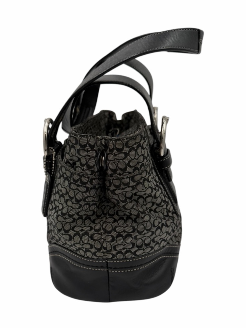 Coach Signature Buckle Tote F10927 Black Jacquard Leather Shoulder Bag Y2K - Picture 4 of 11